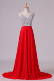 2024 Prom Dress V-Neck A-Line Beaded Tulle Bodice Sweep Train PZ2759R5