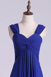 2024 Dark Royal Blue Prom Dresses A Line Straps Floor Length Chiffon PB2P1C64