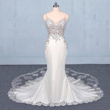 Spaghetti Straps Mermaid Wedding Dress with Lace, V-neck Wedding Dresses STK15418