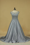 2024 Ball Gown Scoop With Embroidery Prom Dresses Satin Sweep P1Q34SB5