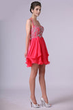 2024 Homecoming Dresses A Line Halter Short/Mini Chiffon With Beading & PDJ4XTHD