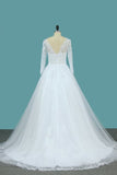 2024 A Line Tulle Bateau 3/4 Length Sleeve Wedding Dresses With Applique PLL7J1TN