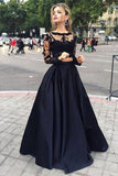 2024 Black Ball Gown Long Sleeves Bateau Satin PE6Q8X6Z