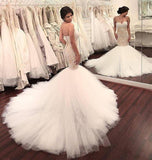 Stunning Mermaid Strapless Sweetheart Tulle Wedding Dresses with Appliques, Wedding Gowns STK15439