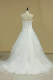 2024 A Line Sweetheart Organza Wedding Dresses With Beads PGCT7AE1