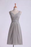 2024 Bridesmaid Dresses V Neck Princess Short/Mini With Ruffles And Beads PNFDZJ6Z