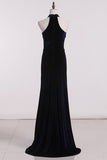 2024 High Neck Mermaid Velvet Evening Dresses With Slit PQBLAXSZ