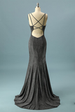 Simple Dark Grey Long Prom Dress V Neck Evening Dress