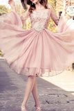 2024 A Line Scoop Mid-Length Sleeves Homecoming Dresses Chiffon PXZK1KA6