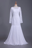 2024 Bateau Prom Dresses Mermaid Long Sleeves Lace Floor PN7LGXT4