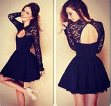 Sexy Ball Gown High Neck Long Sleeves Lace Backless Black Short Homecoming Dress