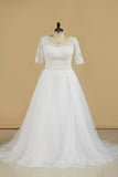 2024 Mid-Length Sleeves Scoop Wedding Dresses A Line With P1PR6F9Q