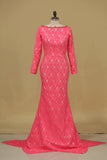 2024 Evening Dresses Bateau Long Sleeves Lace Court Train P672QJSD