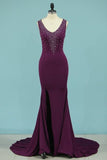 2024 Mermaid Prom Dresses V Neck Spandex With Beads P3L9Q4ZC