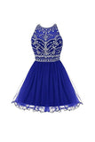 Royal Bule Tulle Short Bateau Homecoming Dresses