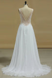 2024 A Line V Neck With Beads And Slit Chiffon Open Back PYKE58A9