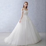 White Off-the-Shoulder Ball Gown Beads Sweetheart Floor-Length Wedding Dress