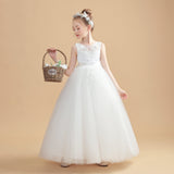 Tulle Sleeveless Ivory Flower Girl Dresses With Bowknot