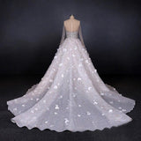 Stunning Long Sleeve Ball Gown 3D Flowers Wedding Dresses, Long Wedding Gowns STK15435