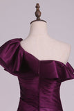 2024 One Shoulder Satin With Ruffles Prom Dresses Sweep P6RSL6HC