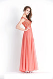 2024 Chiffon & Lace Scoop Prom Dresses A Line With Beading Floor PYN1FZ3Q