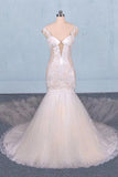 Charming Mermaid Tulle V-neck Wedding Dress, Sheer Back Long Bridal Dresses STK15112