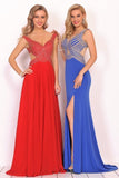 2024 Chiffon Straps Beaded Bodice A Line Open Back Sweep Train P96K35RT