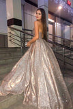 Sparkly Ball Gown Sweetheart Strapless Prom Dresses with Pockets, Dance STK15673