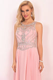 2024 Chiffon Scoop Prom Dresses A Line With Beads&Rhinestones Chiffon PLT761YX