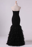 2024 Black Sweetheart Ruffled Bodice Evening Dresses Tulle Floor Length PYJ6D74X