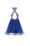 Royal Bule Tulle Short Bateau Homecoming Dresses