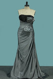 2024 Hot Sale Strapless Taffeta Prom Dresses Mermaid Sweep/Brush PNQ1LGF6