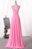 2024 Prom Dresses V Neck Chiffon With Slit A Line Sweep Train