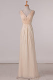 2024 Chiffon A Line V Neck Ruffled Bodice Bridesmaid Dresses Floor PKBMHQ4X