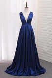 2024 A Line Taffeta Deep V Neck Evening Dresses PJPMAP2R