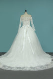 2024 Boat Neck A-Line Wedding Dresses Court Train Tulle PA2NDAEA