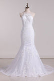 2024 Halter Mermaid Wedding Dresses With Applique Tulle Chapel PRYAPDA8