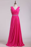 2024 Bridesmaid Dresses V Neck A Line Chiffon Sweep PBNS1KM5