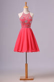 2024 Halter A Line Sexy And Cute Homecoming Dress Short/Mini Chiffon&Tulle PD5S2M9Z