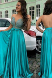 2024 A Line Scoop Prom Dresses Satin & Tulle With Applique PB2LSHHZ