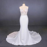 Mermaid Sheer Neck Mermaid Long Wedding Dress with Appliques, Wedding Gowns STK15265