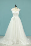 2024 A Line Wedding Dresses Off The Shoulder Tulle With Applique PL1B65C3