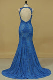 2024 Mermaid Scoop Open Back Prom Dresses With Beads And Applique PBX8TJA5