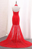 2024 Mermaid High Neck Prom Dresses Lace With Slit PHZ4Z1LZ