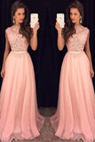 2024 Prom Dresses Scoop A Line Chiffon With Applique Zipper Up