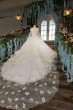 2024 Floral Wedding Dresses A-Line Off The Shoulder A-Line Tulle Lace Up With Beads PBCG9Y8Y