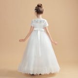 Tulle Short Sleeves Ivory Flower Girl Dresses With Beading