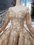 Long Sleeve Ball Gown Beads Lace Appliques Prom Dresses Sequins Quinceanera Dresses STK15241