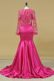 2024 Evening Dresses Mermaid Scoop Long Sleeves Elastic Satin With P5TXGTJ6