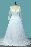 2024 A Line Tulle Long Sleeves Scoop Wedding Dresses With Applique P32E6LFX